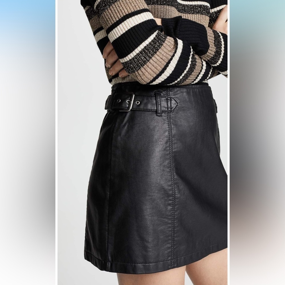 FREE PEOPLE Revolve Charli Black Faux Leather Mini Skirt Buckles Back Zipper